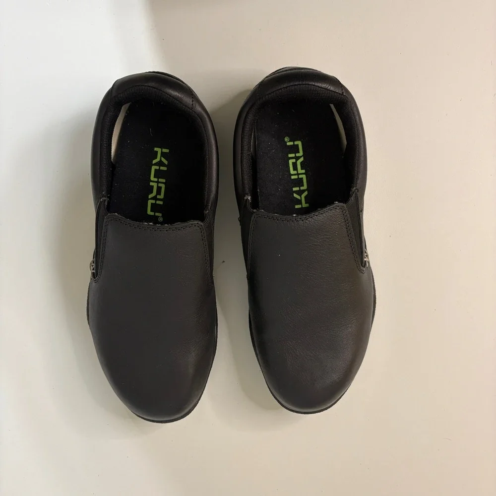 KURU Mens Kivi Leather Orthopedic Slip On Loafers 9.5W Black Work Comfort Shoes
